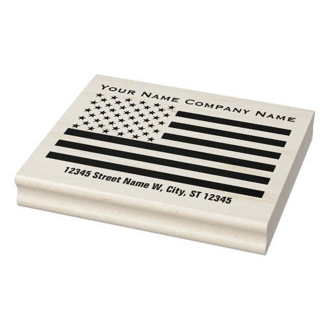 US Flag with 2 Lines of Text Rubber Stamp (Stamp)