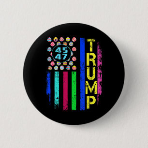 Us Flag With Eggs Funny Trump 45 47 Easter Day  6 Cm Round Badge