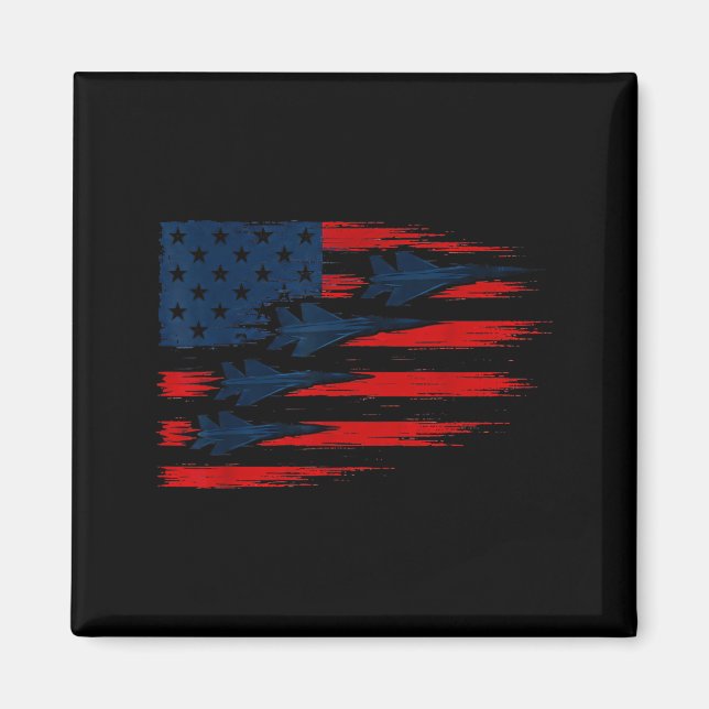 Us Flag With Fighter Jets Patriotic Airshow Magnet (Front)