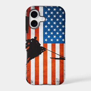 US Flag with Veterans Silhouettes