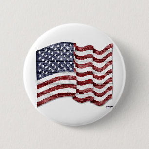 US Flag with wood grain 6 Cm Round Badge