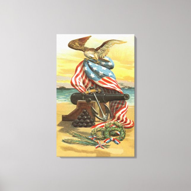 US Flag Wreath Beach Cannon Anchor Eagle Canvas Print (Front)