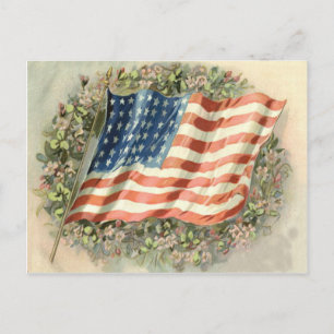 US Flag Wreath Flowers Memorial Day Postcard