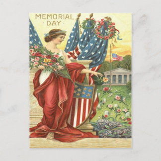 US Flag Wreath Lady Liberty Cemetery Postcard