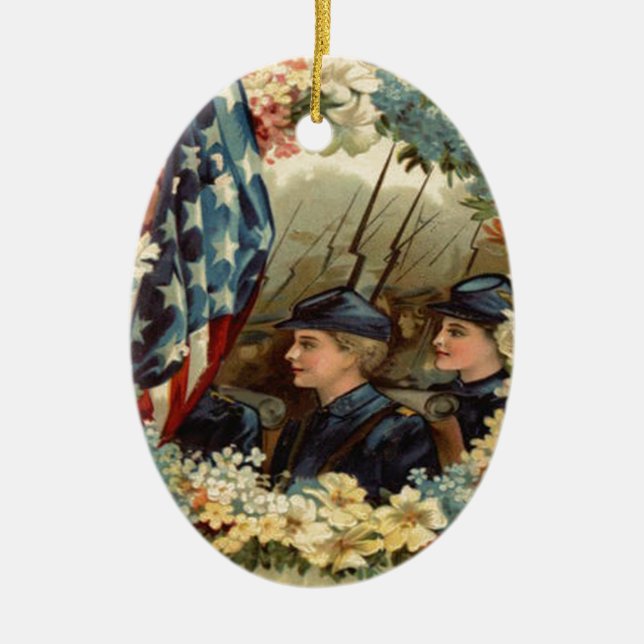 US Flag Wreath Parade March Civil War Ceramic Tree Decoration (Front)
