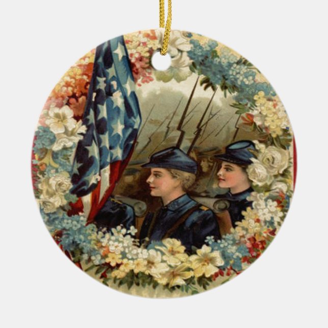 US Flag Wreath Parade March Civil War Ceramic Tree Decoration (Front)