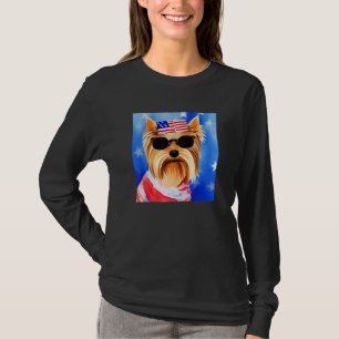 US Flag Yorkshire Terrier Dog Patriotic American P T-Shirt