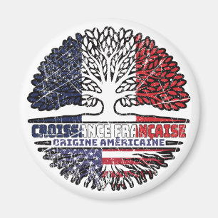 US French France America Tree Roots Flag Magnet