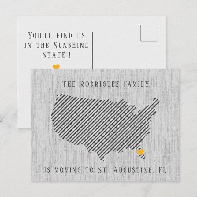 US Grey Linen and Heart Moving Announcement Postcard (Front/Back)