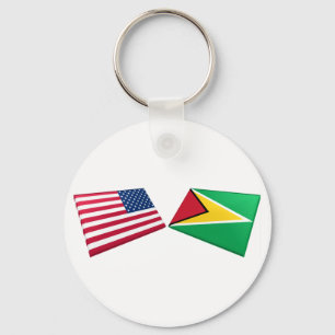 US & Guyana Flags Key Ring