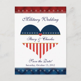 US Heart Military Wedding Save the Date Postcard