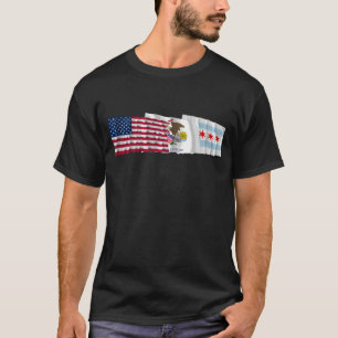 US, Illinois and Chicago Flags T-Shirt