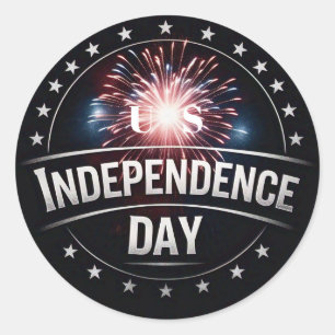 "US Independence Day" Fireworks and Stars  Classic Round Sticker