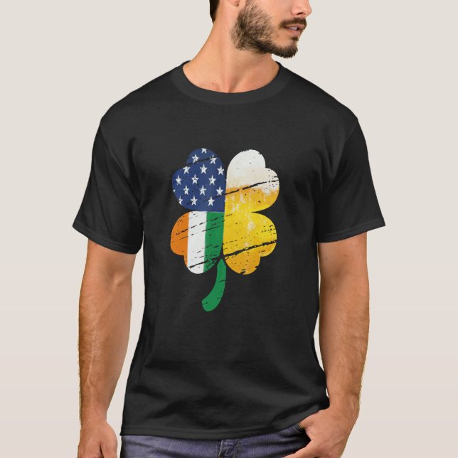 US Irish Flag Drinking Beer T-Shirt (Front)