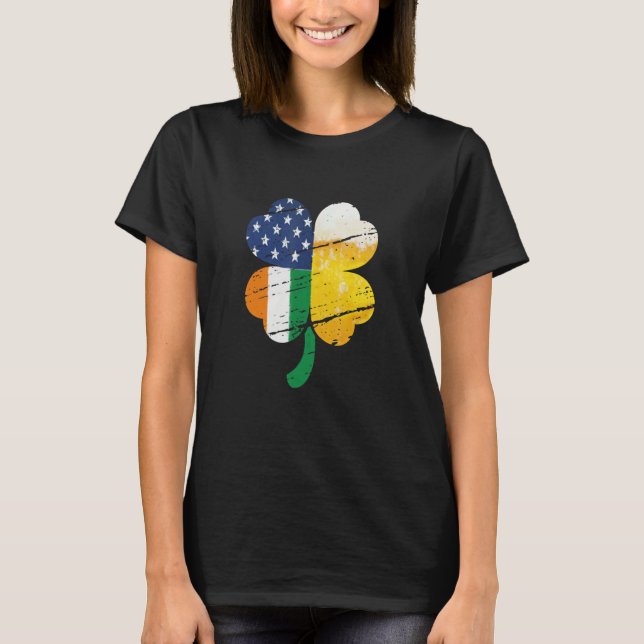 US Irish Flag Drinking Beer T-Shirt (Front)