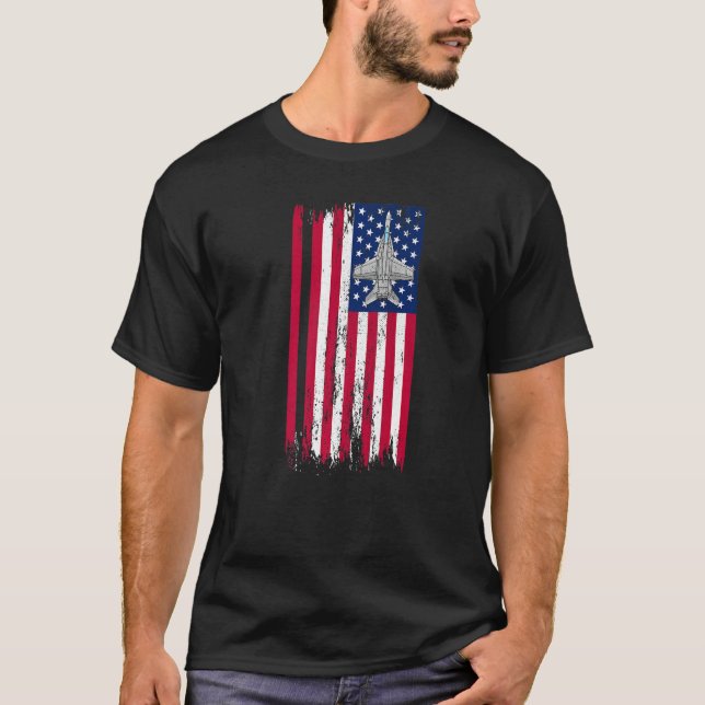 Us Jet Aviation Fighter Plane American Flag Airpla T-Shirt (Front)