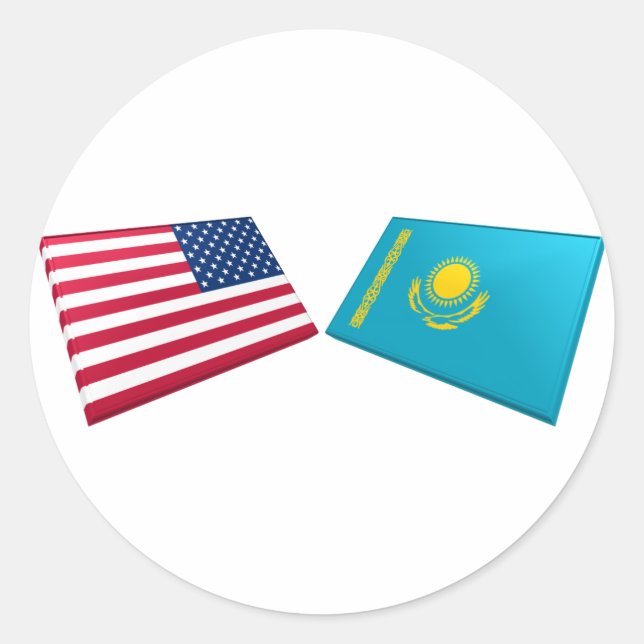 US & Kazakhstan Flags Classic Round Sticker (Front)