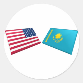 US & Kazakhstan Flags Classic Round Sticker