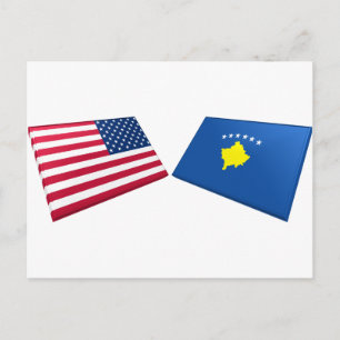 US & Kosovo Flags Postcard