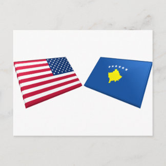 US & Kosovo Flags Postcard