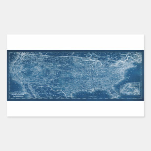 US Map Blueprint Rectangular Sticker