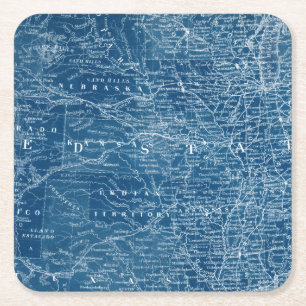 US Map Blueprint Square Paper Coaster