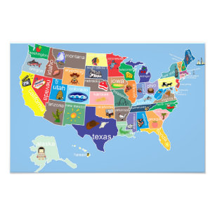 US Map for Kids Photo Print