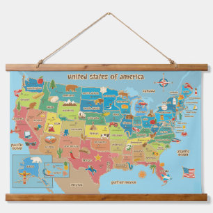 US Map for Kids Wall Hanging Tapestry