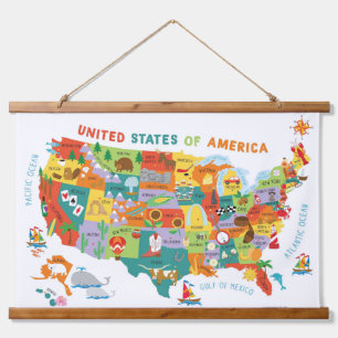 US Map for Kids Wall Hanging Tapestry