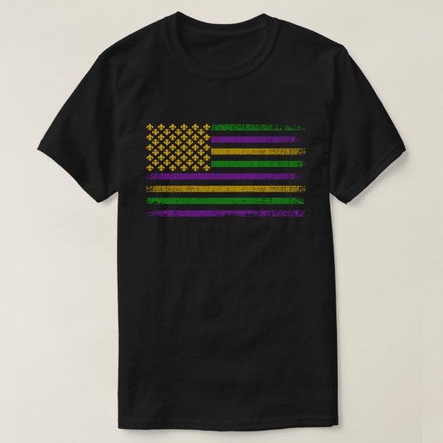 US Mardi Gras Flag with Fleur de Lis Patriotic T-Shirt (Design Front)