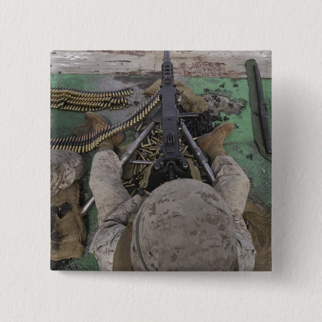 US Marine fires an M2 50-calibre machine gun 15 Cm Square Badge (Front)