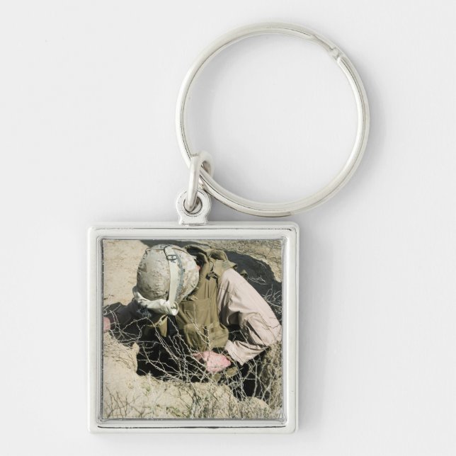 US Marine jumps down a hole Key Ring (Front)