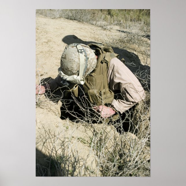 US Marine jumps down a hole Poster (Front)