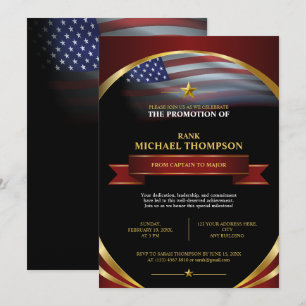 US Marine Promotion   American Flag Gold Black Invitation