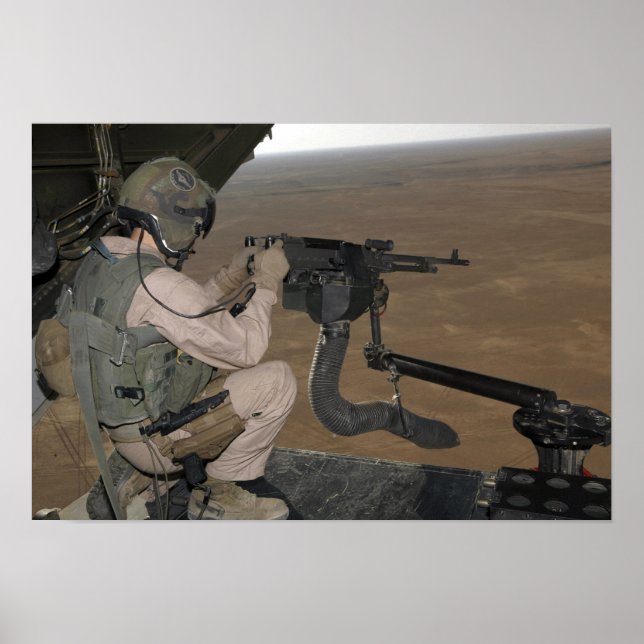 US Marine test firing an M240 heavy machine gun Poster (Front)