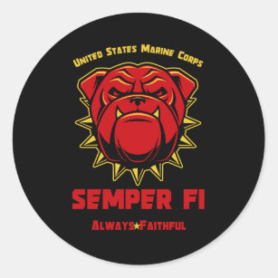 US Marines Bulldog Mascot Semper Fi Classic Round Sticker