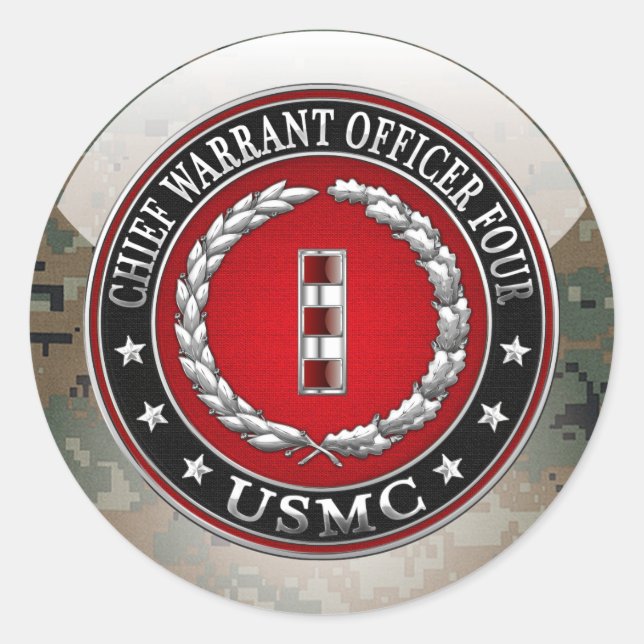 US Marines: Chief Warrant Four (USMC CWO-4) [3D] Classic Round Sticker (Front)