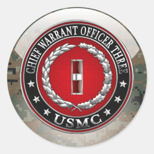 US Marines: Chief Warrant Three (USMC CWO-3) [3D] Classic Round Sticker