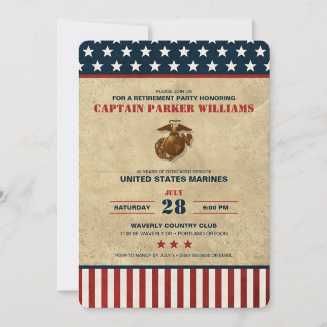 US Marines Corps Retirement Party Invitation (Front)
