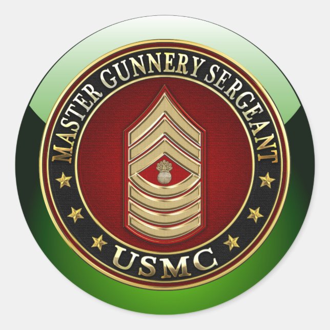 US Marines: Master Gunnery Sergeant (USMC MGySgt) Classic Round Sticker (Front)