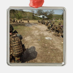 US Marines provide security as a UH-1N Metal Tree Decoration
