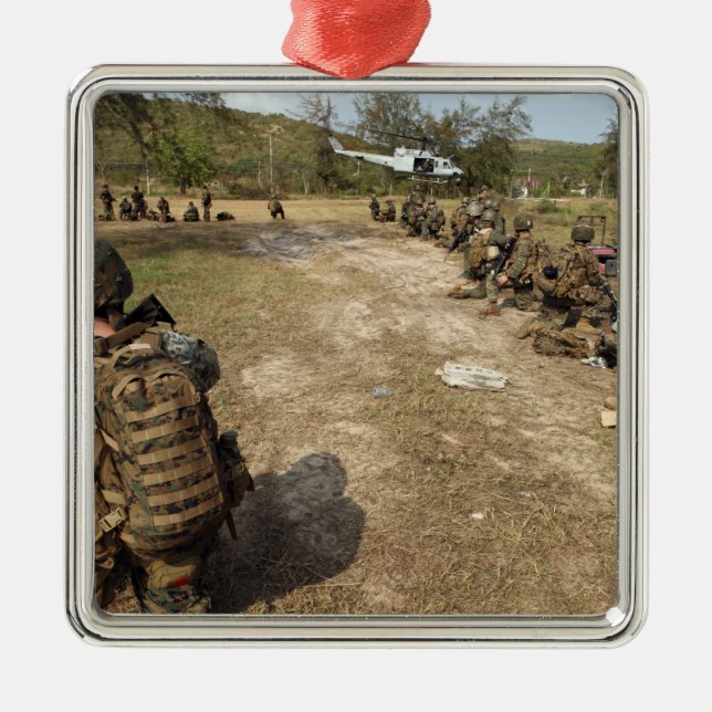 US Marines provide security as a UH-1N Metal Tree Decoration (Front)
