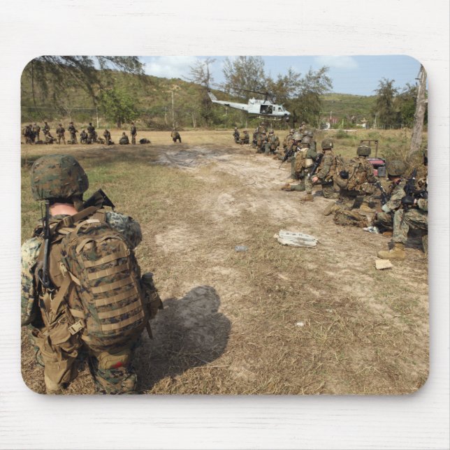 US Marines provide security as a UH-1N Mouse Pad (Front)