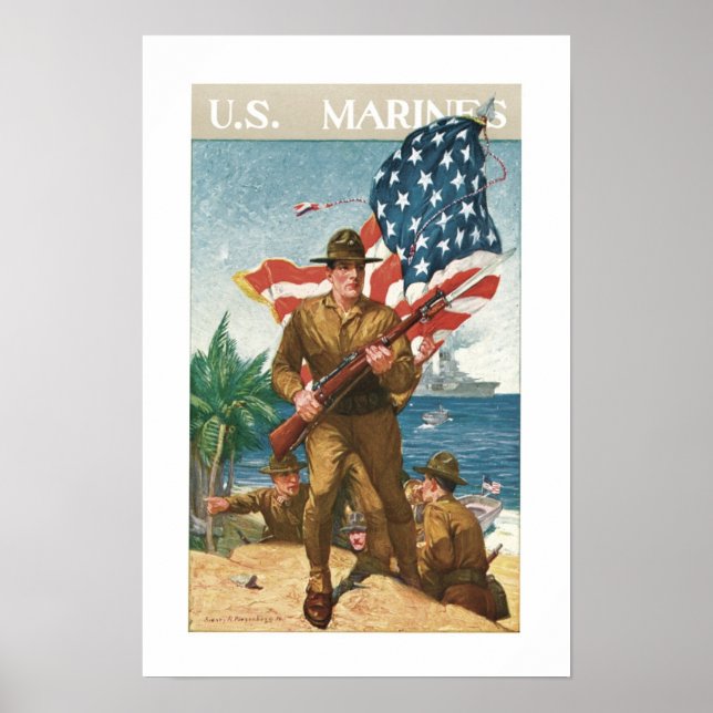 US Marines - w/Flag Poster (Front)