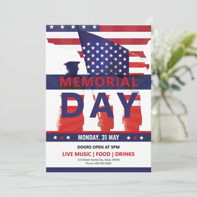 Us Memorial Day Party Invitation Template  (Standing Front)