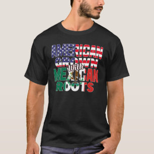 US & Mexican Flag MEXICAN ROOTS Half American Half T-Shirt