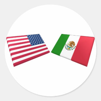 US & Mexico Flags Classic Round Sticker