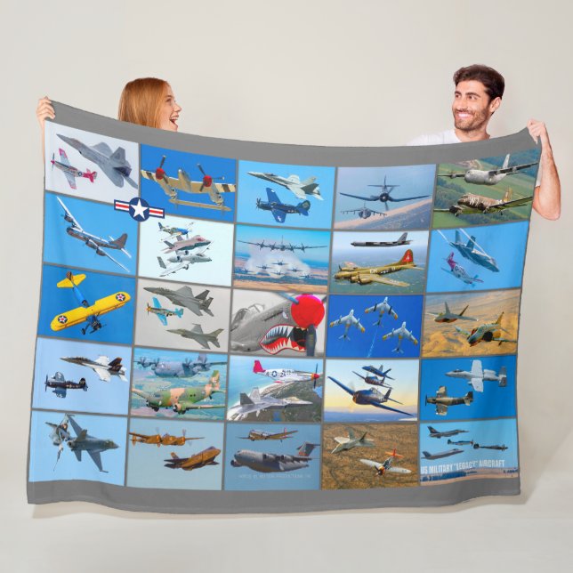 US MILITARY WARBIRD AIRCRAFT “MONTAGE” FLEECE BLANKET (In Situ)