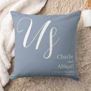 US Modern Romantic Wedding on Dusty Blue Cushion