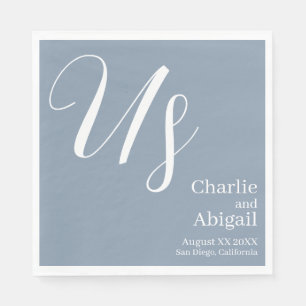 US Modern Romantic Wedding on Dusty Blue Napkin